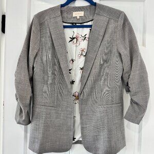 Skies Are Blue Raja Plaid Blazer Size S | Grey Collarless | Open Front Jacket